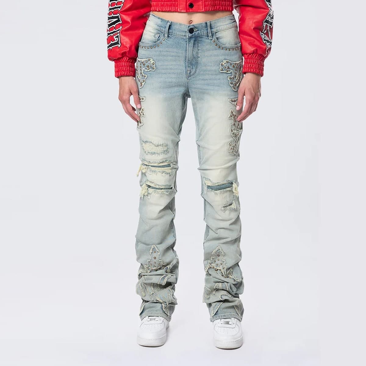 High Rise Stacked Western Jeans