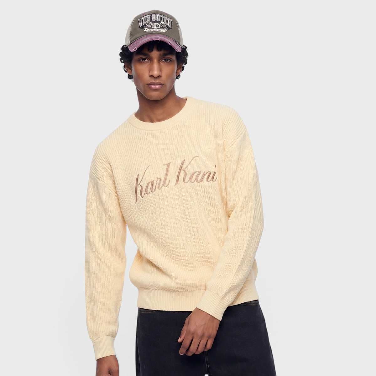 Script Knit Oversized Crew
