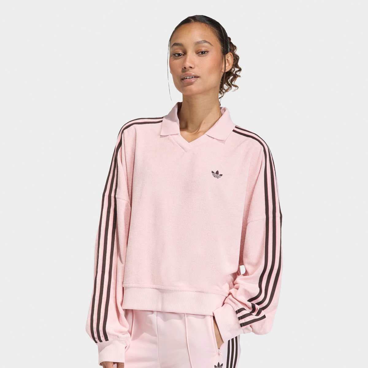 Terry Towel V Neck Long Sleeves Polo Shirt