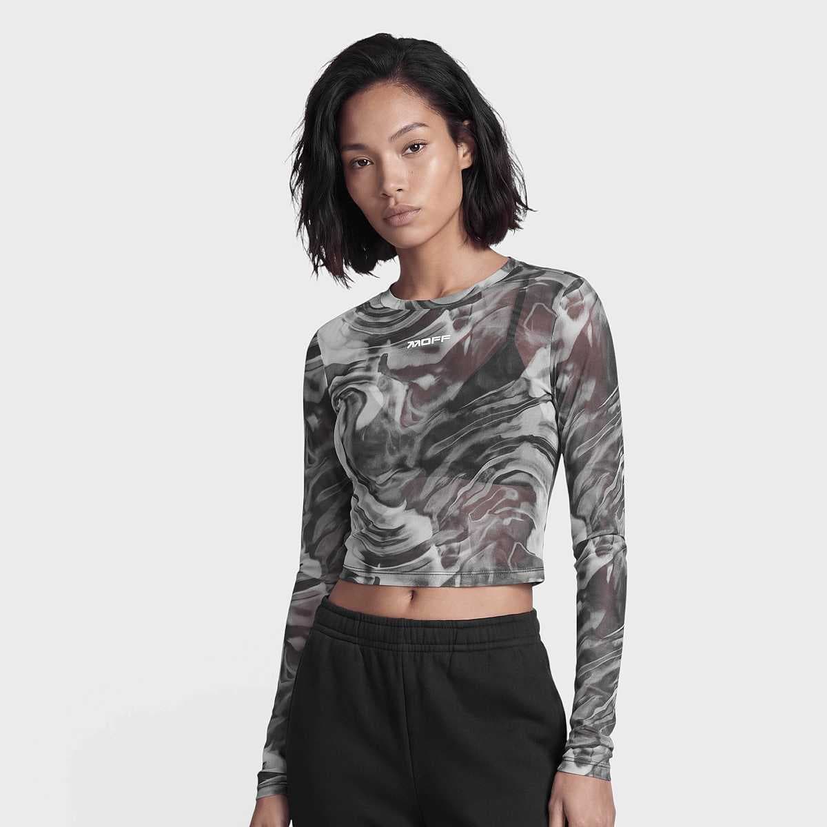 fitted crop top black white swirl