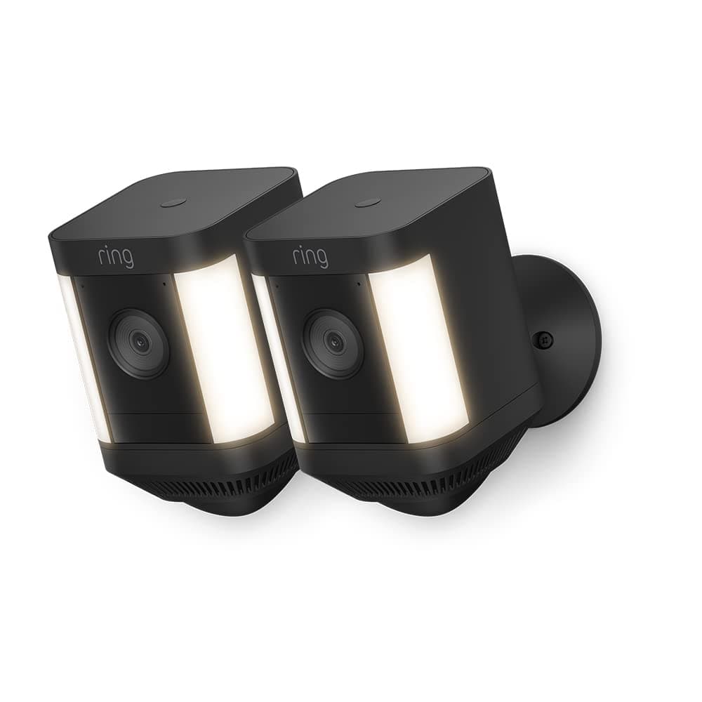 Ring cámara Plus con luces y batería (Spotlight Cam Plus) | Cámara de vigilancia exterior HD wifi con comunicación bidireccional, visión nocturna y focos LED | 30 días gratis de Ring Home | 2 Cámaras