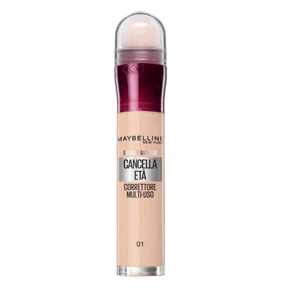 Maybelline New York Correttore Multi-Uso, Idratante e con Coprenza Modulabile, Imperfezioni e Occhiaie Coperte, Con Bacche di Goji e Haloxyl, Cancella Età, Tonalità: 01 Light, 6,8 ml