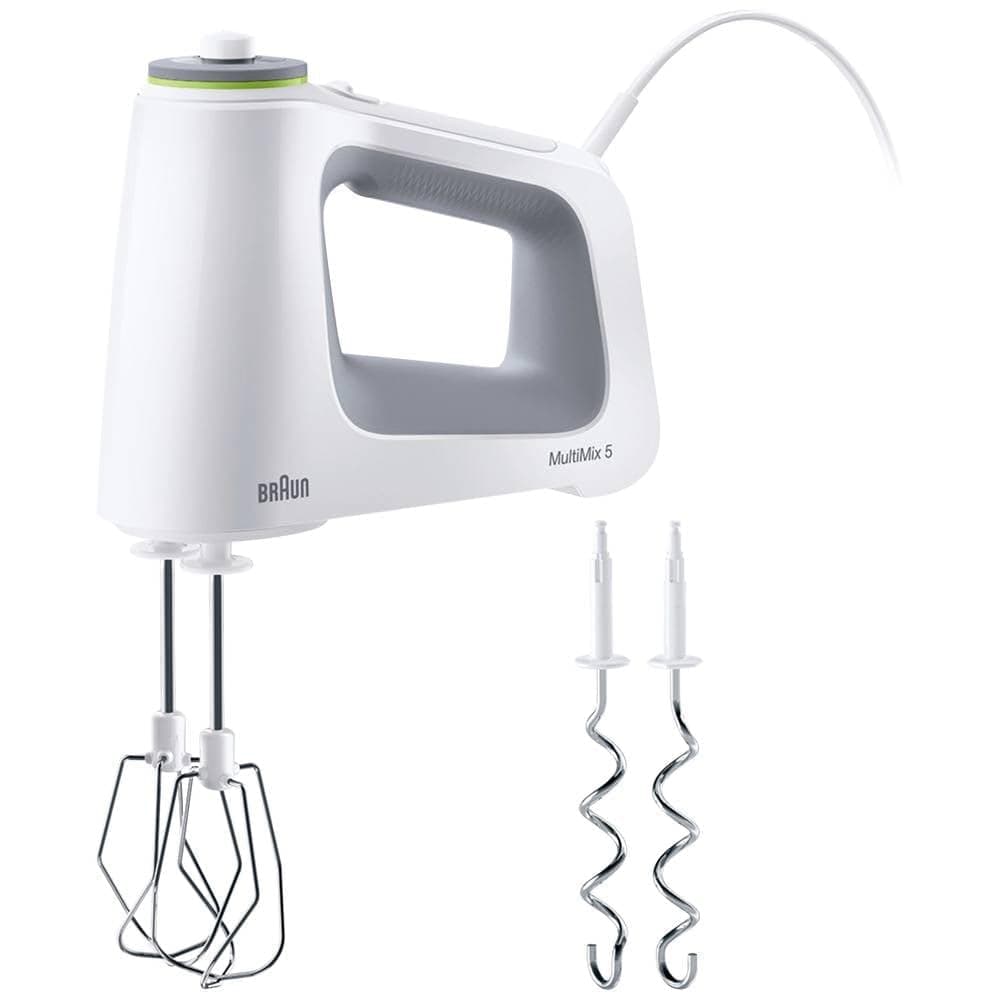 Braun Household MultiMix 5 HM 5000 Handmixer - Handrührgerät mit stufenloser Geschwindigkeitsregelung, 700 Watt, inkl. Schneebesen und Knethaken, Weiß/Grau