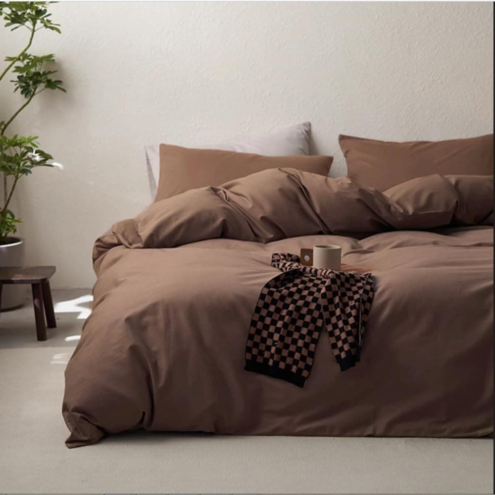 Nyescasa Housse de Couette 240x260 Marron Foncé Couleur Unie Moderne Parure de lit Adulte 2 Personnes en Microfibre Sets de Housses de Couettes avec Fermeture Éclair et 2 Taies d'oreiller 65x65 cm