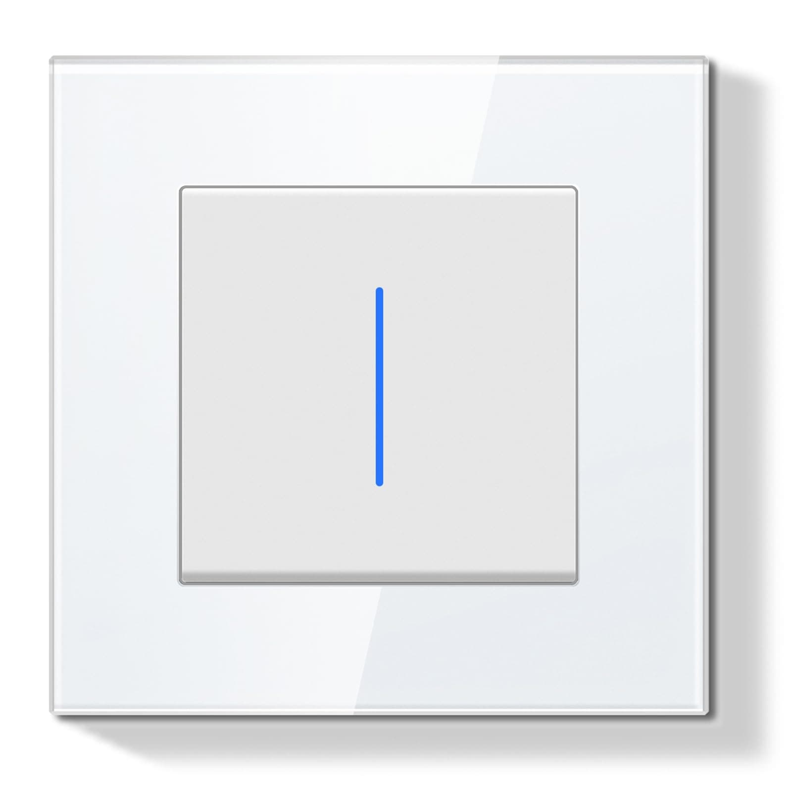 BSEEDLIFE Interruptor Pared,Interruptor de Pared con Marco de Cristal con LED Indicador,1 Gang 1 Vía,Fácil Instalación Diseño de Gancho de Garra,86 * 86mm Blanco