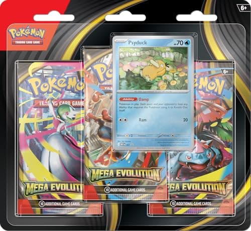 Pokémon TCG: Mega Evolution Triple Pack – Psyduck (1 Foil Promo Card &amp; 3 Booster Packs)