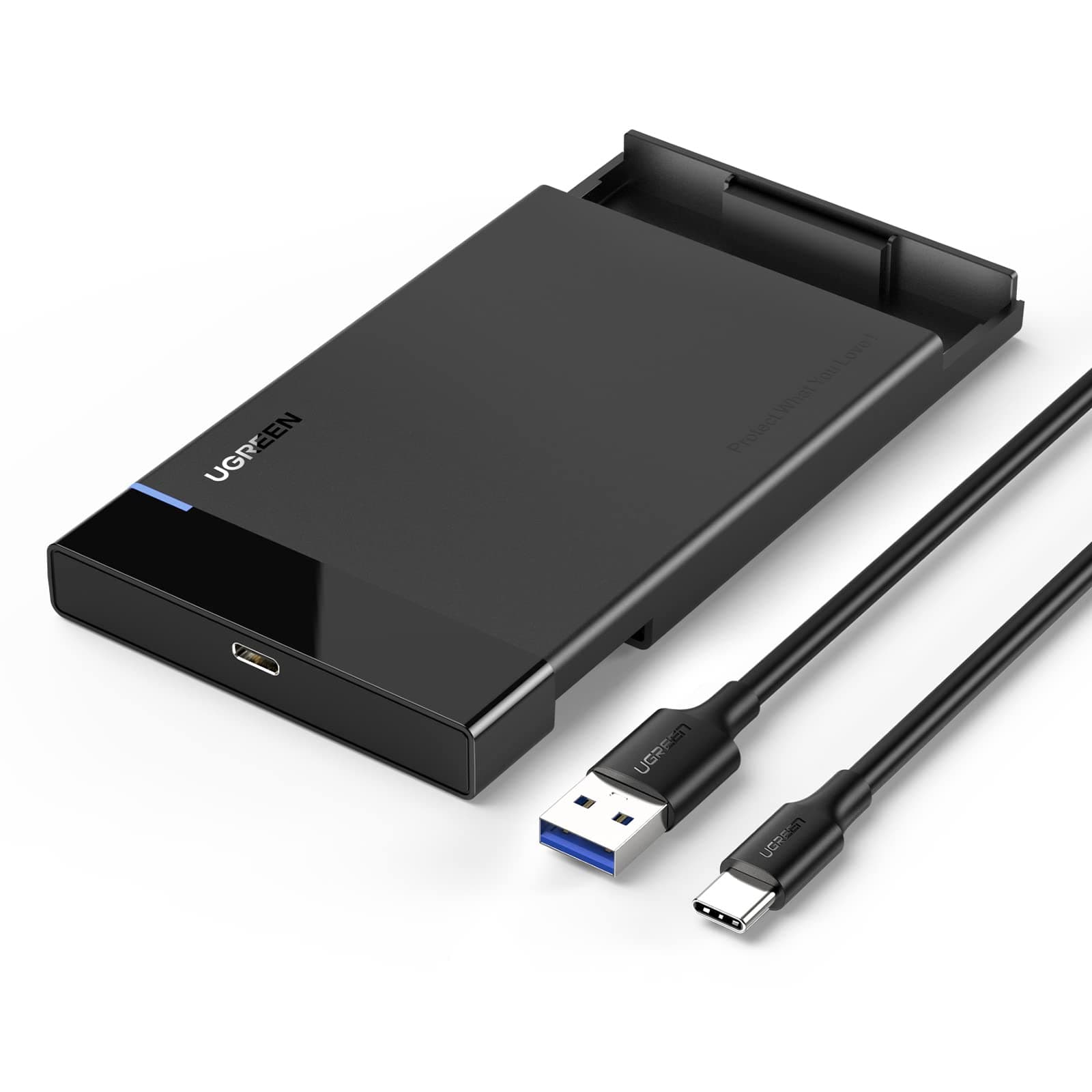 UGREEN Festplattengehäuse 2,5 Zoll Externes Gehäuse für 2.5 Zoll SSD und HDD, UASP unterstützt, werkzeugfreie Montage, USB C 3.2 Gen 2 auf SATA III bis zu 6 Gbps SATA Gehäuse mit USB C 3.1 Kabel