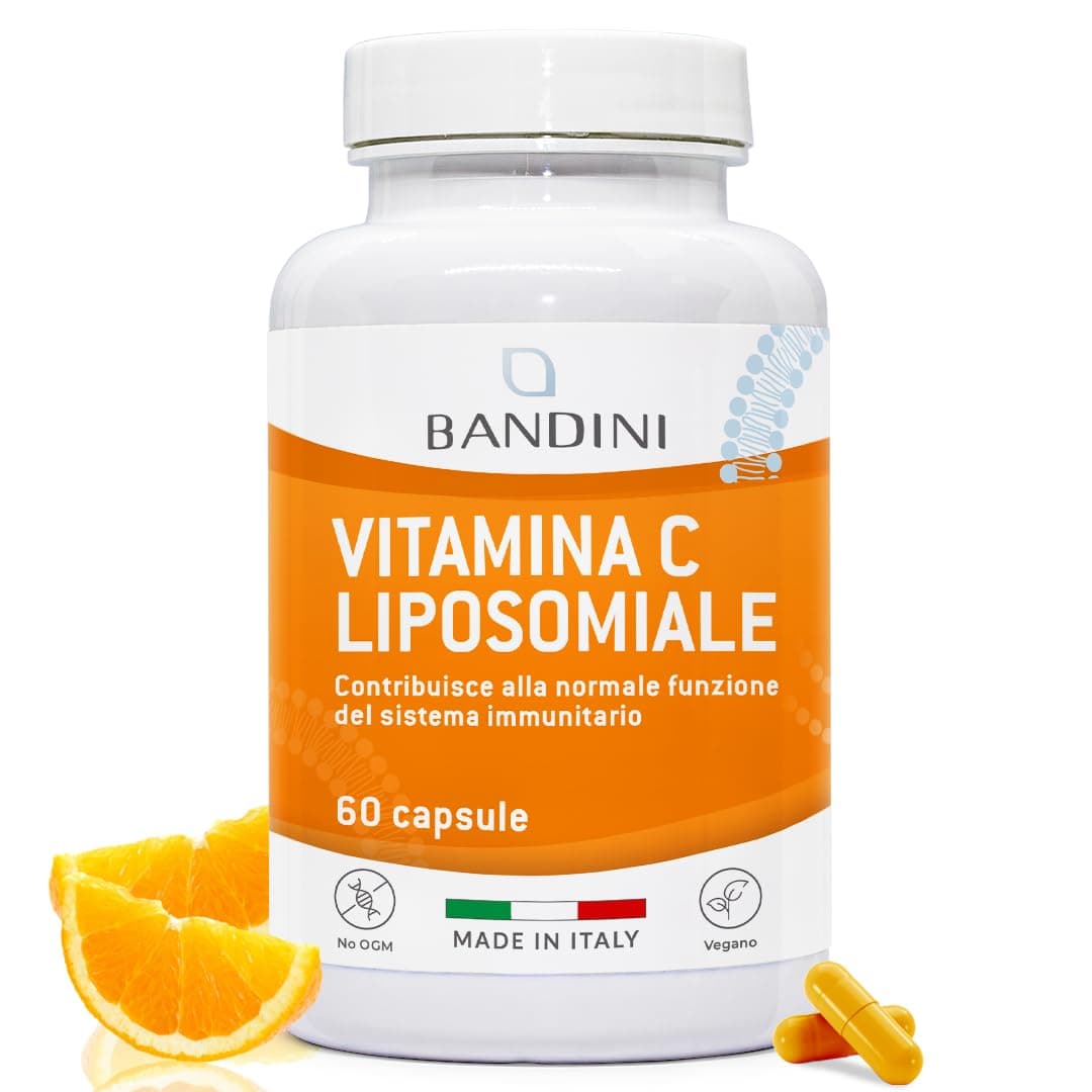 Bandini® Vitamina C Liposomiale 800mg ad Alto Dosaggio, Vitamin C Concentrata Acido Ascorbico da Fermentazione del Mais, 60 Capsule, 100% Vegan, Integratore Difese Immunitarie, No OGM, Made in Italy