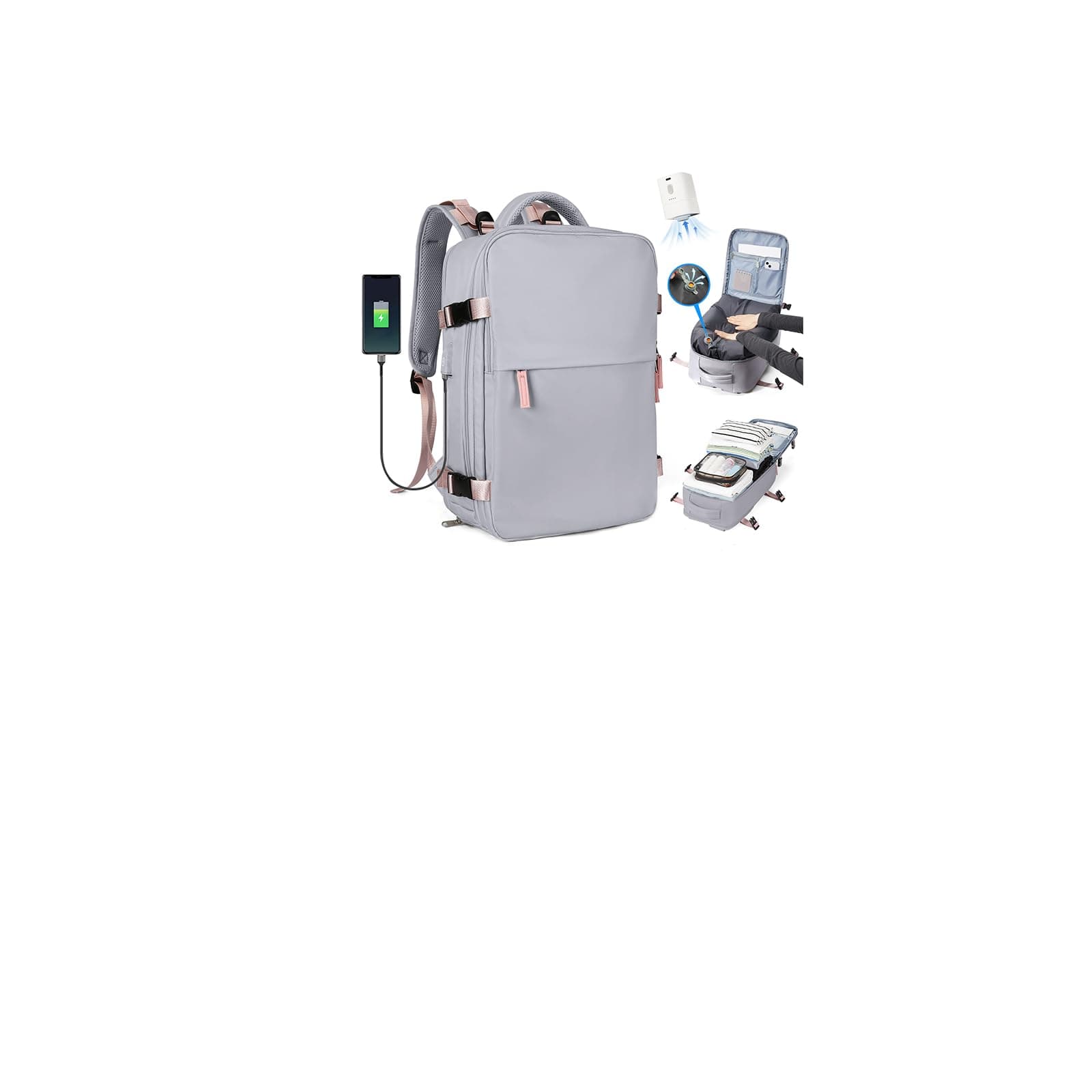 SZLX Zaino Ryanair 40x30x20 Sottovuoto Zaino da Viaggio 40x30x20 Wizzair Bagaglio a Mano 40x20x25 Borse da Cabina per Easyjet 45x36x20 Donna con USB Adatto a PC da 14 Pollici, Valigia con Sottovuoto