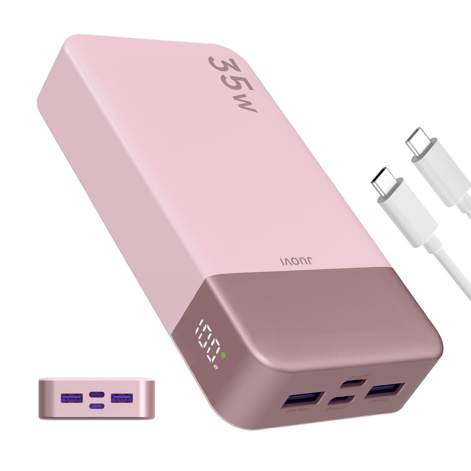 JUOVI J2651 Power Bank 35W 20000mAh USB C In & Out Power Bank, pacco batteria con QC3.0+PD3.0 35W ad alta velocità di ricarica per auricolari Bluetooth, telefono cellulare, tablet (Rosa)