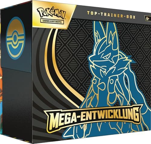Pokémon-Sammelkartenspiel: Top-Trainer-Box Mega-Entwicklung: Lucario (1 Vollbild-Promokarte, 9 Boosterpacks &amp; Zubehör)