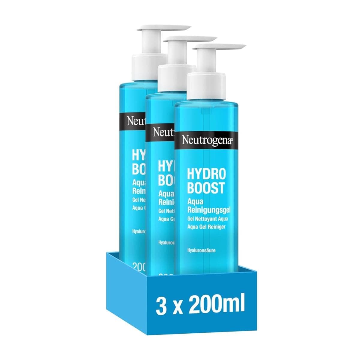 Neutrogena Hydro Boost Aqua Reinigungsgel(3x200ml), sanfte Gesichtsreinigung mit Hyaluronsäure und Glycerin, feuchtigkeitsspendender Make-up Entferner für alle Hauttypen,Sparset