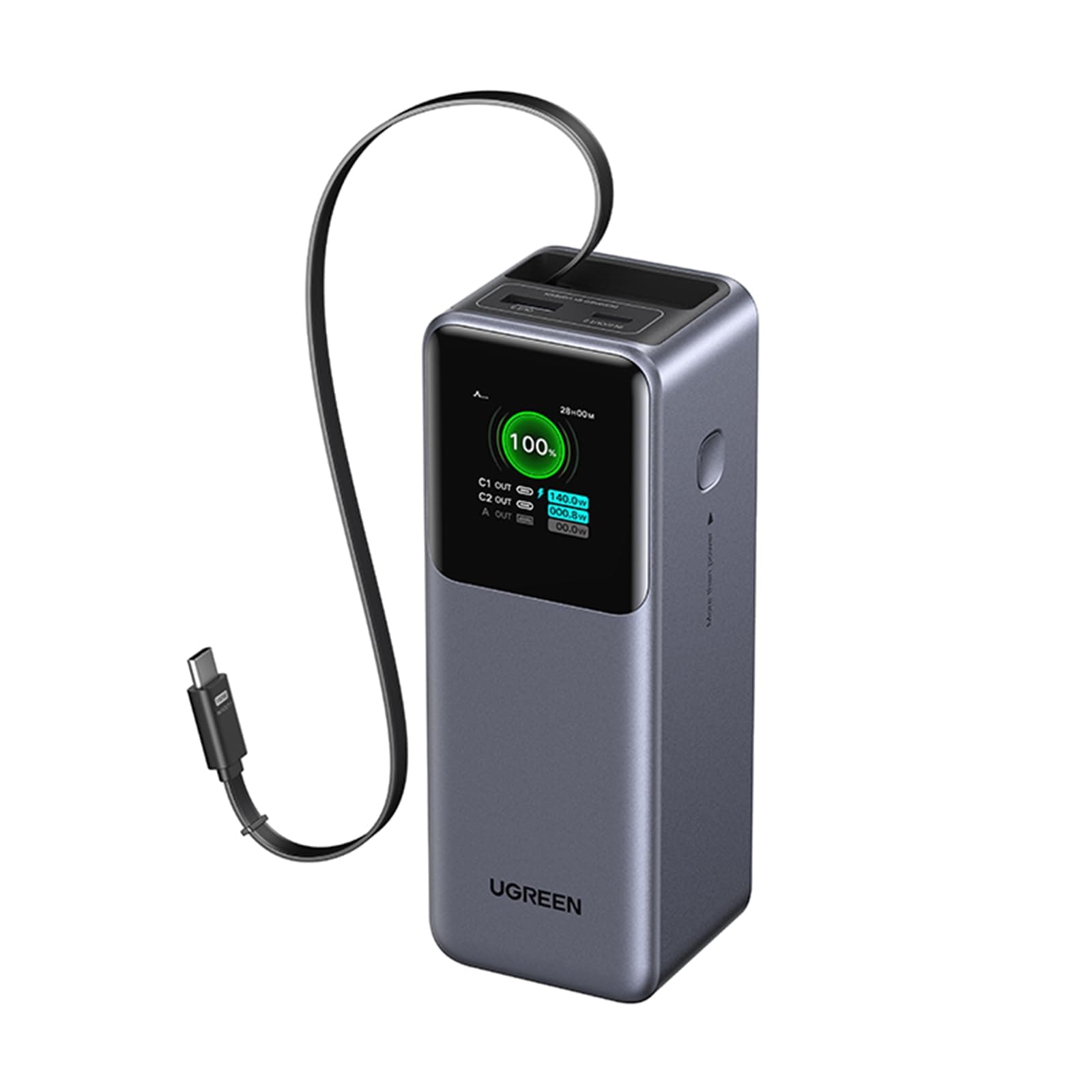 UGREEN Nexode 20000mAh Banco de Energía con Cable Retráctil, Power Bank Portátil de 165W Carga Rápida Compatible con iPhone 17 Pro MAX Air/16/15, Galaxy S20, MacBook, Portátil DELL, etc.