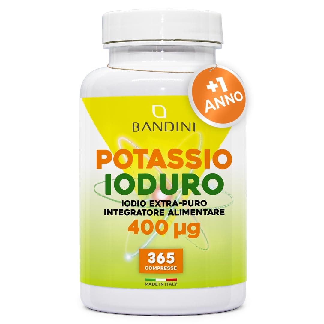 Bandini® Ioduro di Potassio 365 Compresse da 400mcg, Integratore di Iodio ad Alto Dosaggio Vegan, Fornitura +1 Anno, Iodio Puro in Micro-Compresse Facilmente Deglutibili, Senza Glutine e Senza OGM