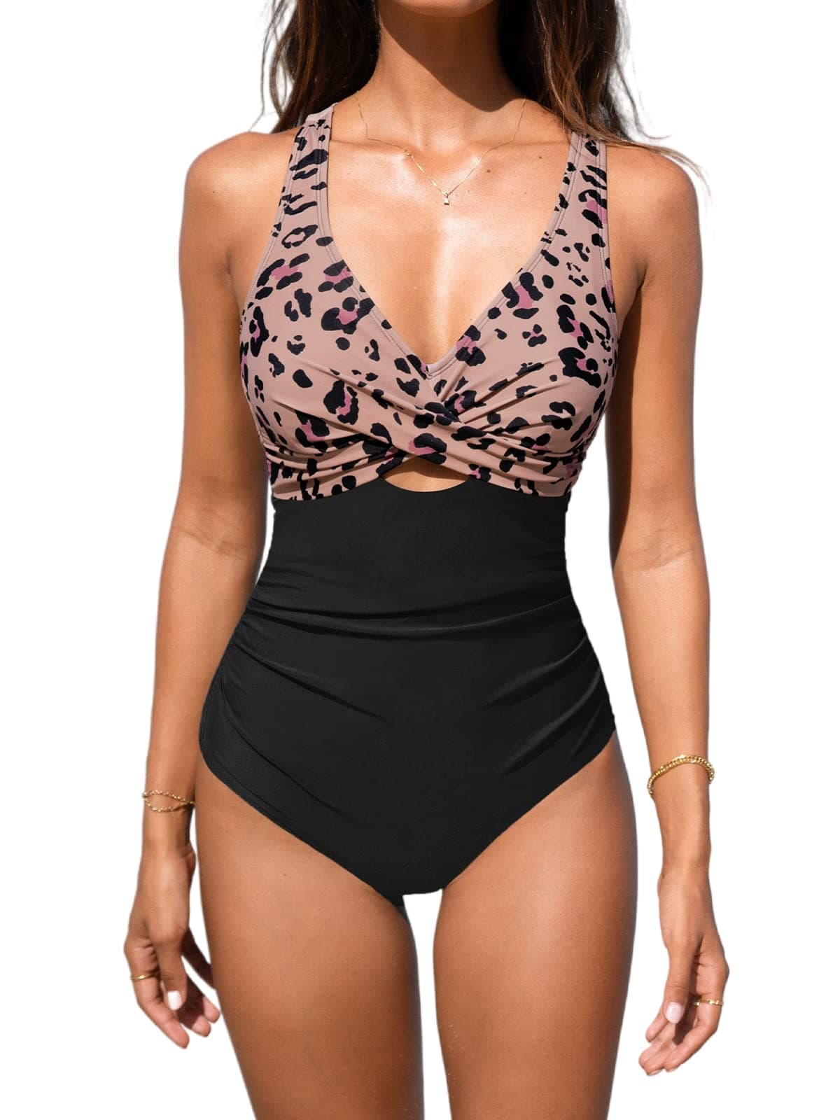 CUPSHE Damen Badeanzug Wickeloptik V Ausschnitt Zierausschnitten Bauchweg Raffungen Einteilige Bademode Swimsuit