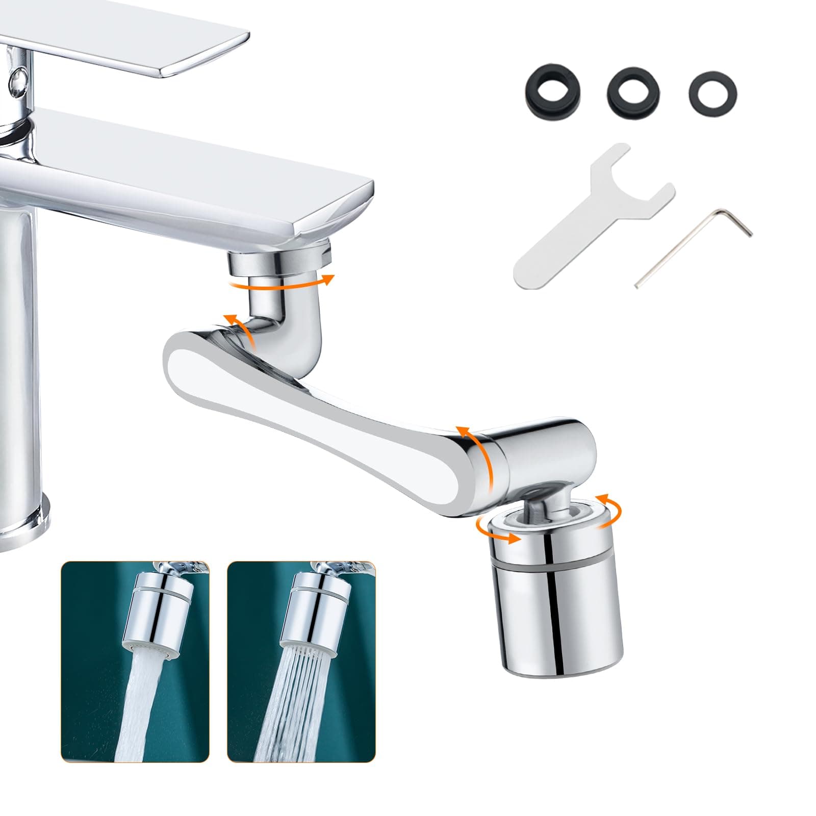 Ibergrif Aireador Giratorio 1440° – Adaptador Extensor de Grifo Latón Cromado con 2 Modos de Chorro para Lavabo, Cocina y Baño, Roscas 20/22/24 mm, Extensor Grifo Metálico M91006