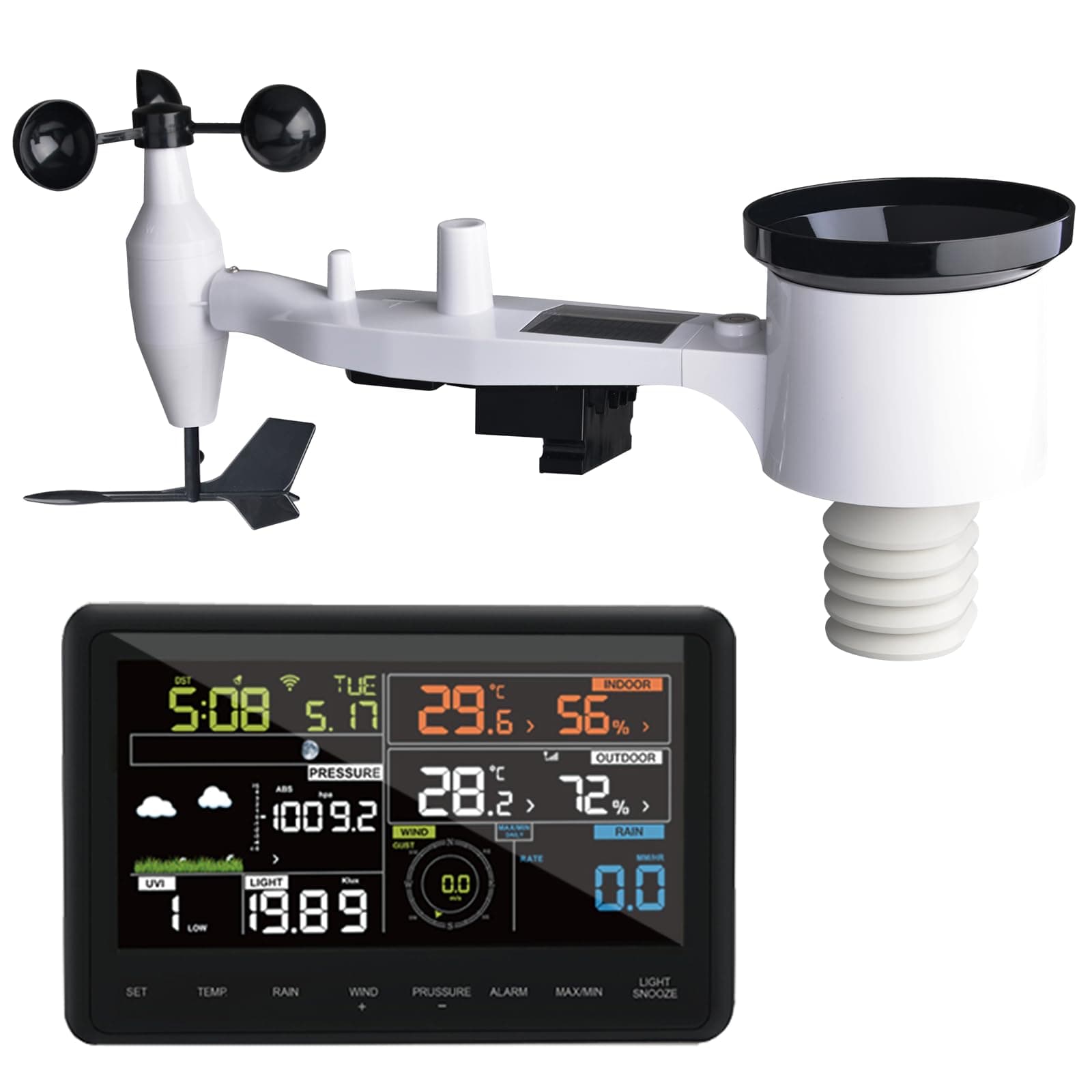 ECOWITT Estación Meteorológica WS2910, 7 en 1 Sensor Meteorológico Solar Inalámbrico Exterior WS69 + Pantalla LCD a Color WiFi Interior de 7 pulgadas, previsión meteorológica