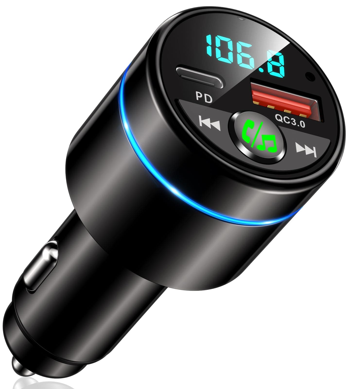 Mohard Bluetooth Voiture, [Tout Métal] Transmetteur FM Voiture V5.3, PD 30W + QC 3.0 Chargeur Allume Cigare Rapide, Adaptateur Bluetooth Voiture, Appel Main Libre, Suppression du Bruit, Hi-Fi Musique