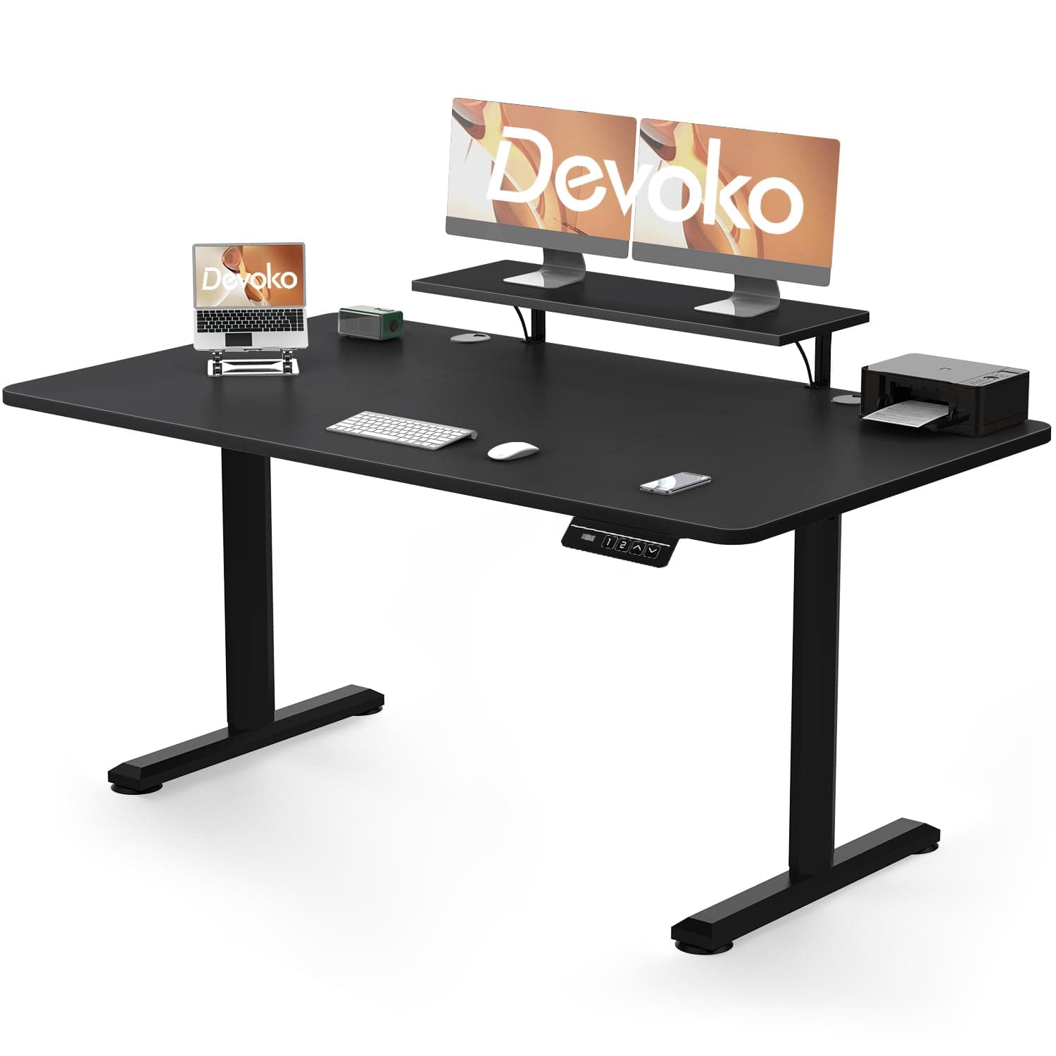 Devoko Escritorio Elevable Eléctrico con Tablero, Escritorio Regulable en Altura 73-118cm, 2 Opciones de Memoria Inteligente para Estudiar y Trabajar (Negro, 160x70cm)