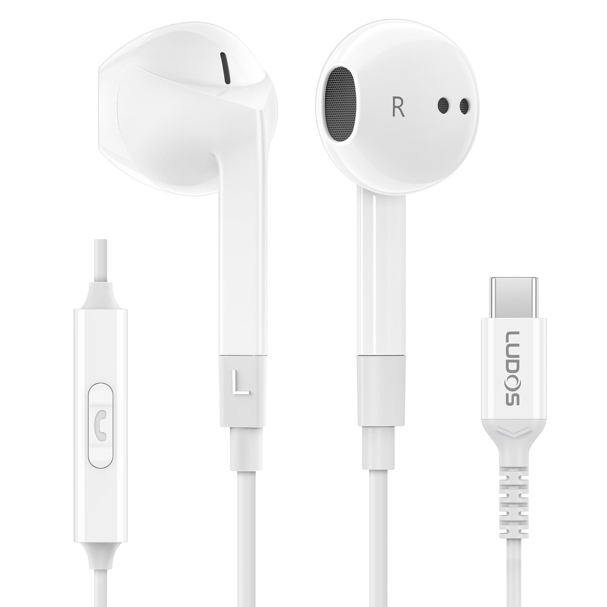 Ludos FEROX Auriculares USB C con Micrófono para iPhone 17 16 15 Pro MAX Plus Air iPad Pro Air, Garantía de 5 años, Auriculares Tipo C con Cable Samsung Galaxy S24 S23 S22 Ultra S21 FE S20 A53 A54