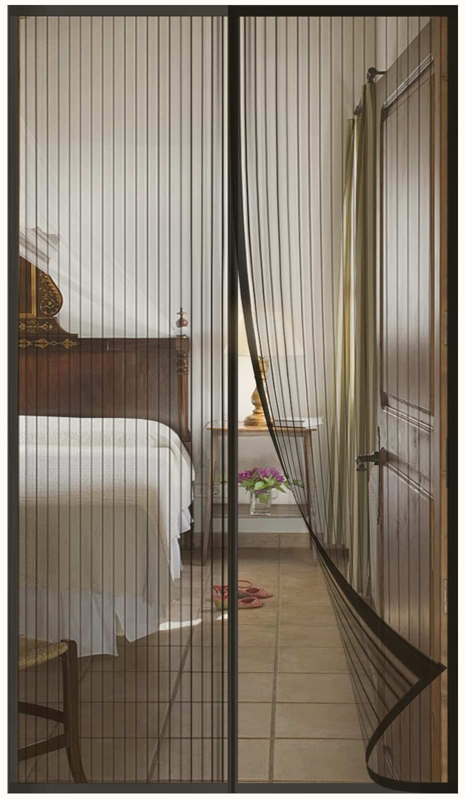 DIKER Mosquitera Cortina Puerta Magnetica Imantada Exterior Corredera, Antimosquitos con Imanes, Tela Mosquiteras de Ventanas para Puertas del Balcón, Magnético Automático(140x200cm,negro)