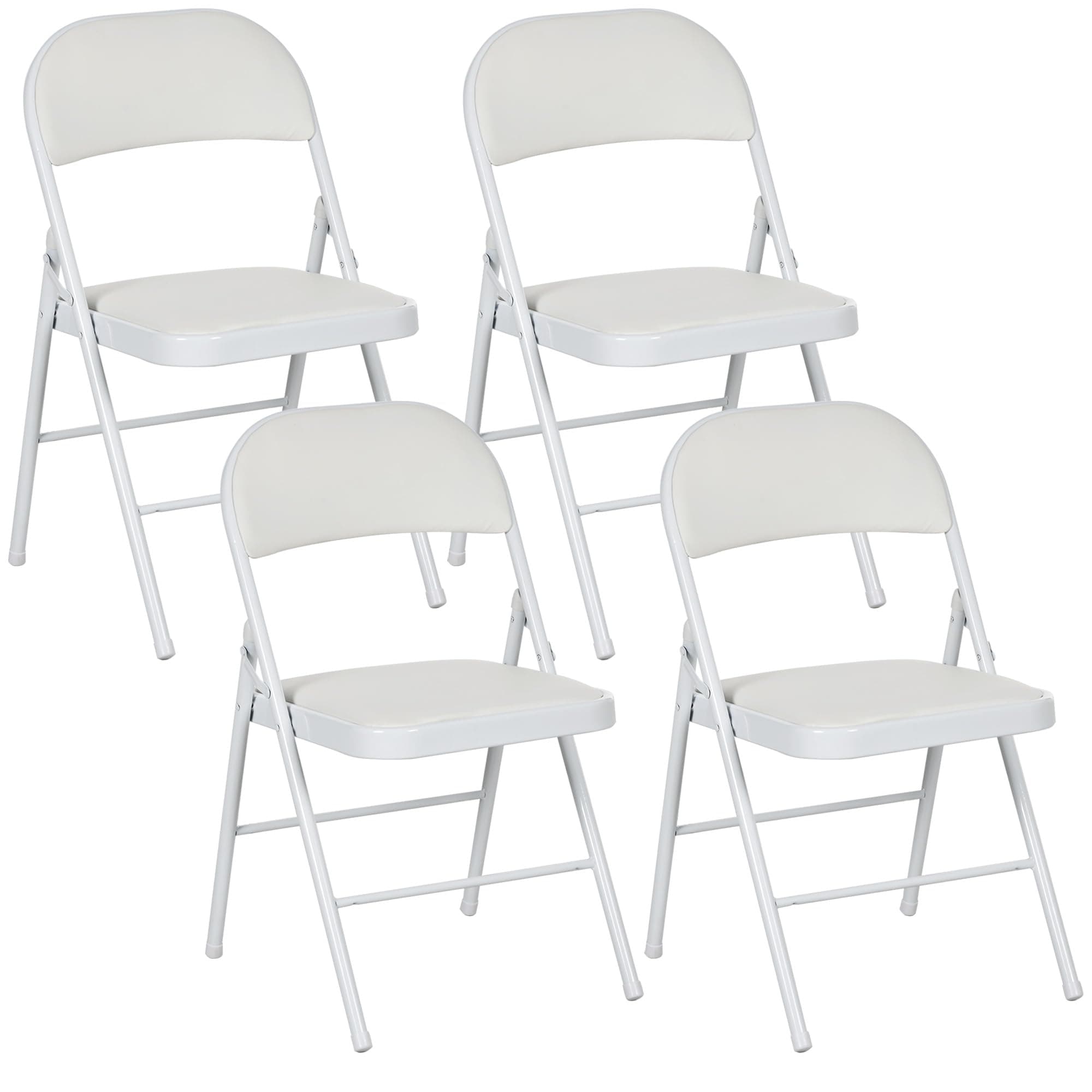 HOMCOM Lot de 4 chaises Pliantes chaises de Salle à Manger Portables Chaise Pliable d'intérieur avec Coussin en revêtement synthétique et Cadre en Acier dim. 45l x 46P x 78H cm Blanc