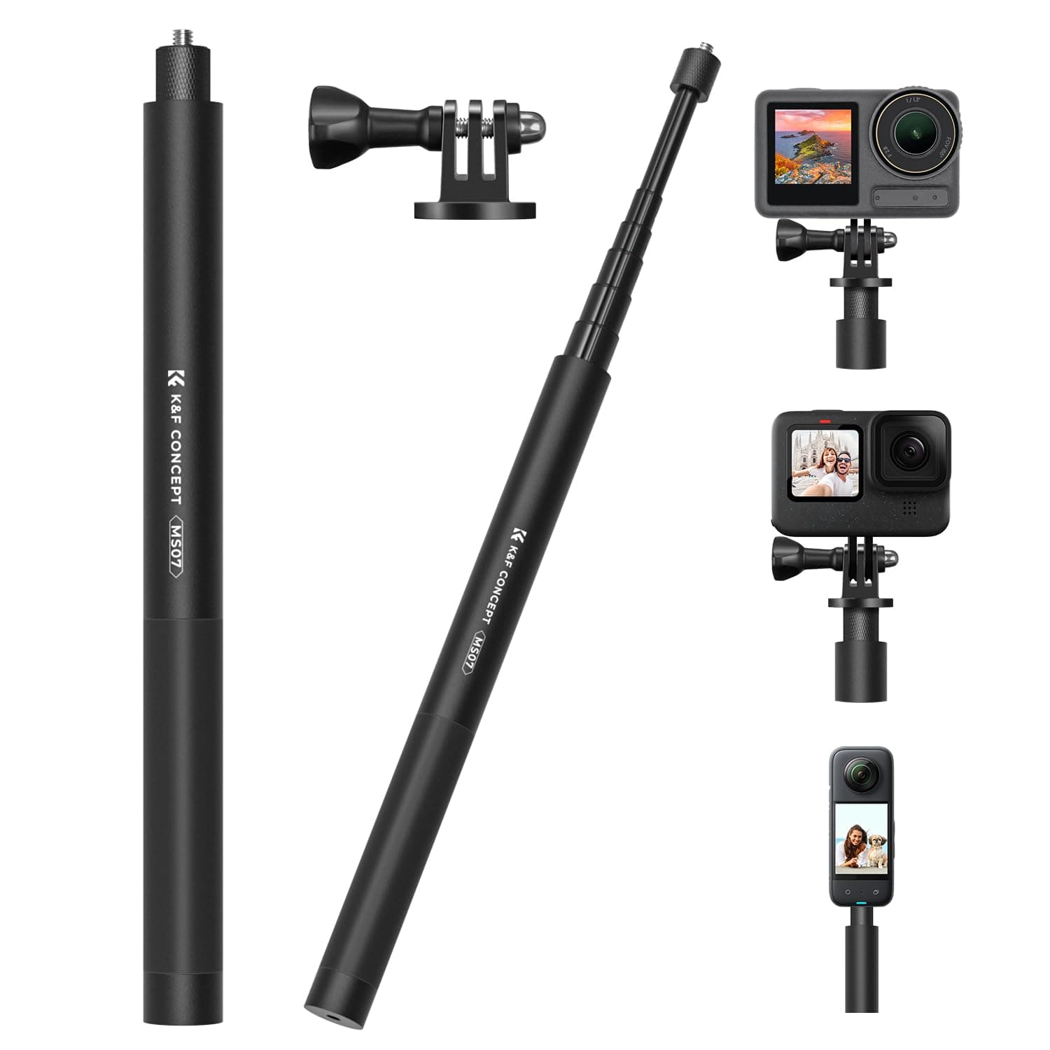 K&F CONCEPT MS07 153CM Selfie Stick,Unsichtbarer Selfiestick,Einbein Stativ mit GoPro-Adapter,Extendable Handheld Pole Stick Monopod Kompatible mit GoPro DJI Osmo Pocket 3,Insta 360 X5/Ace/Ace Pro/X4