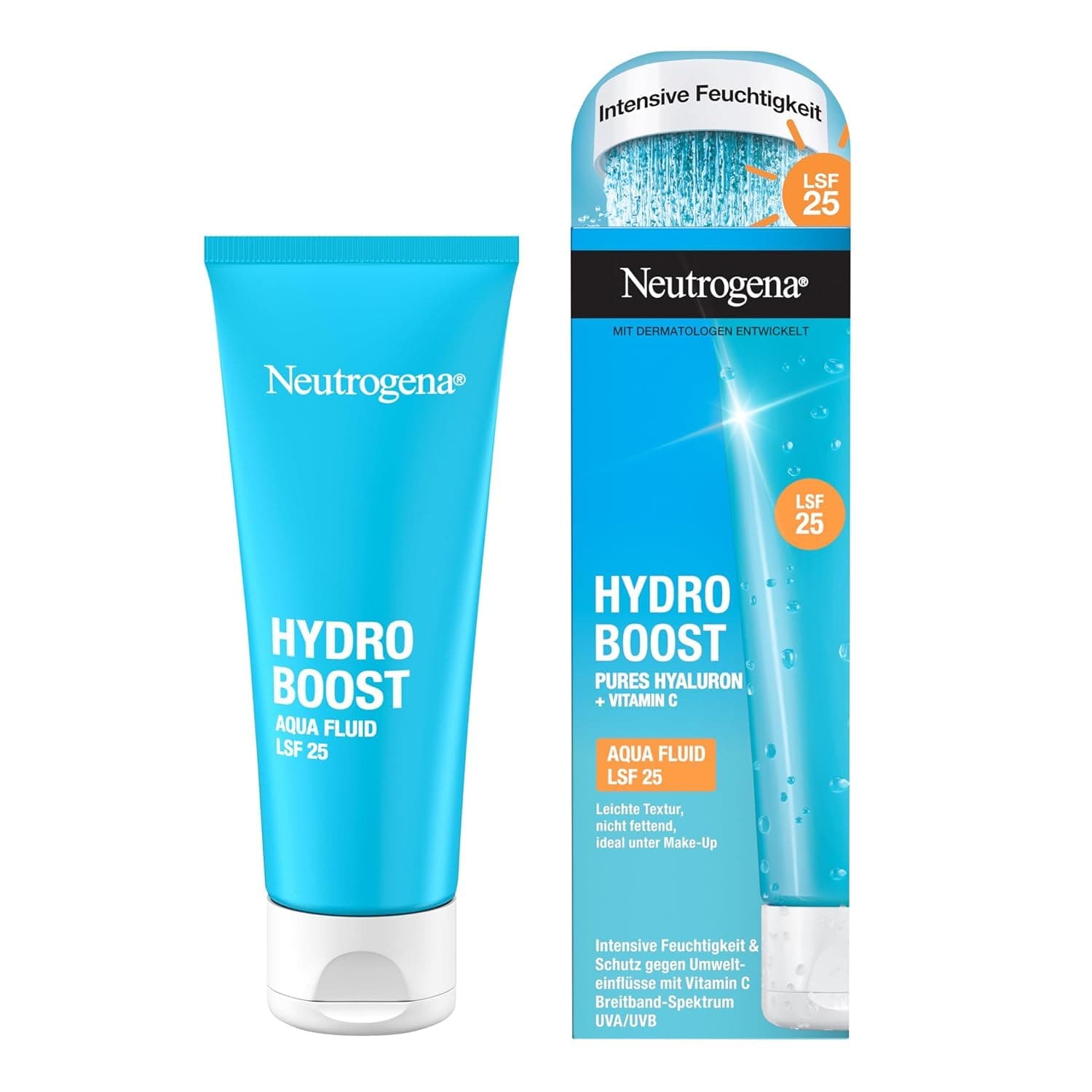 Neutrogena Hydro Boost Aqua Fluid LSF 25, leichte Gesichtscreme mit Hyaluronsäure und Vitamin C, nicht fettende Feuchtigkeitscreme, Gesichtspflege für einen strahlenden Teint 50 ml