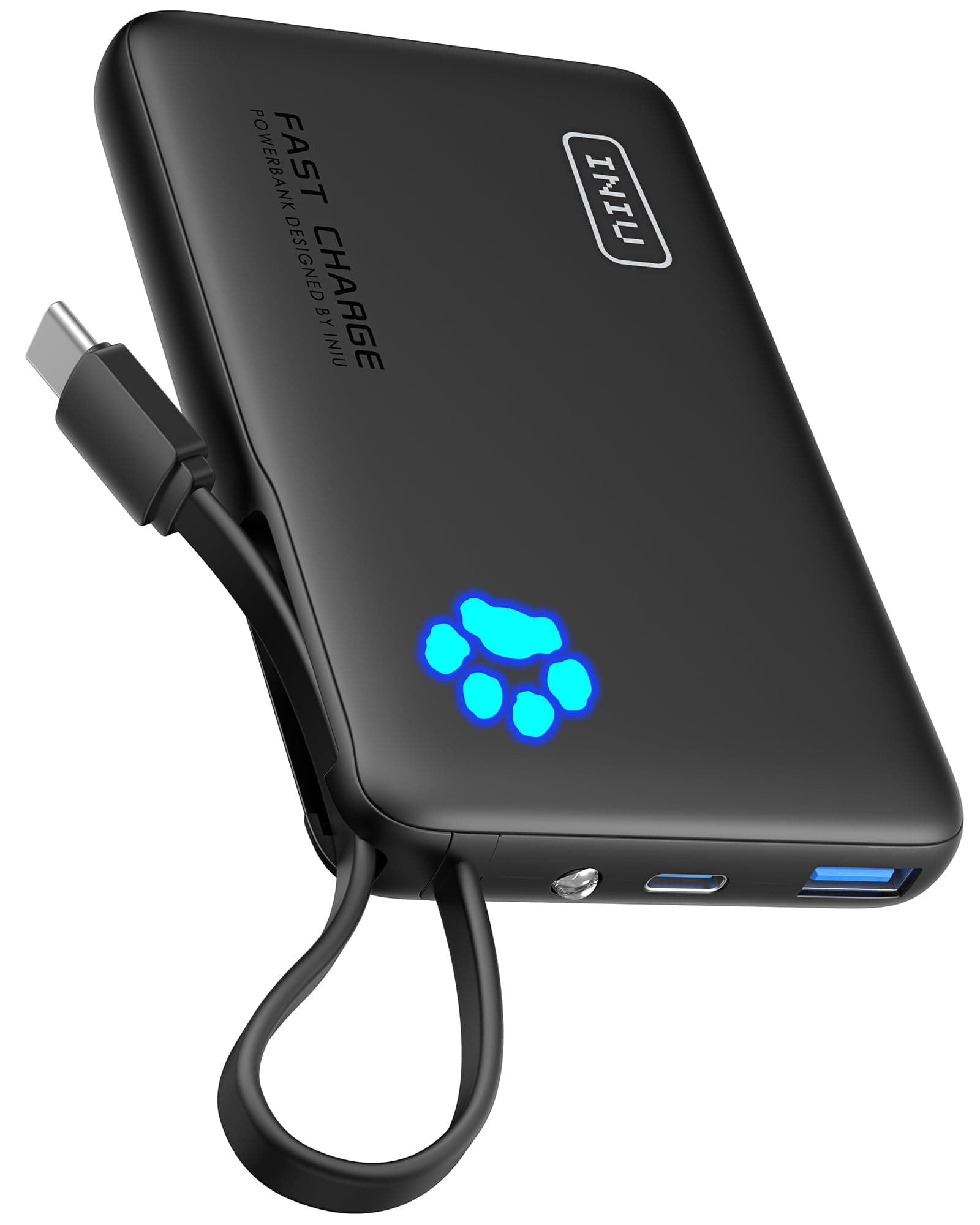 INIU 45W Power Bank, Mini-Größe 10000mAh PowerBank mit Integriertem USB-C Kabel, Schnellladen Externe Handyakkus USB C In&Out, Klein Aber Stark für iPhone 17 16 15 14 Xiaomi Mini Samsung iPad