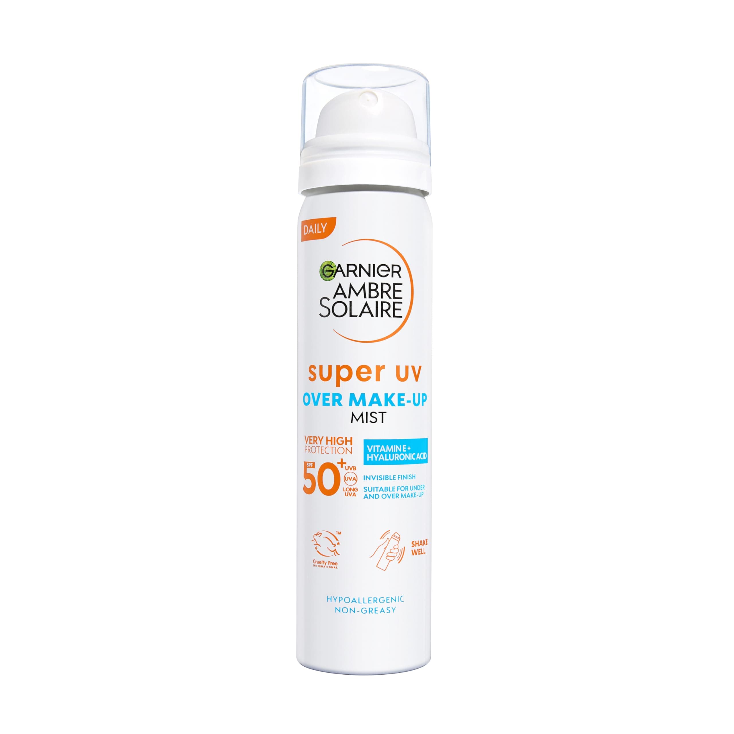 Garnier Spray Fissante Make Up con Protezione Solare SPF50+, Protezione da Macchie Scure, Trucco Perfetto a Lungo, Formula Vegana con Glicerina, Vitamina E e Acido Ialuronico, Ambre Solaire, 75 ml