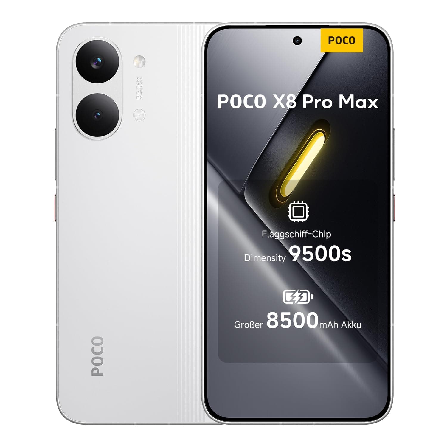 XIAOMI Poco X8 Pro Max Smartphone 12GB+256GB, Dimensity 9500s Prozessor, 8500mAh Akku, Ultra-helles AMOLED-Display, 50MP Light Fusion 600 Hauptkamera mit OIS, Weiß, 3 Jahre Garantie