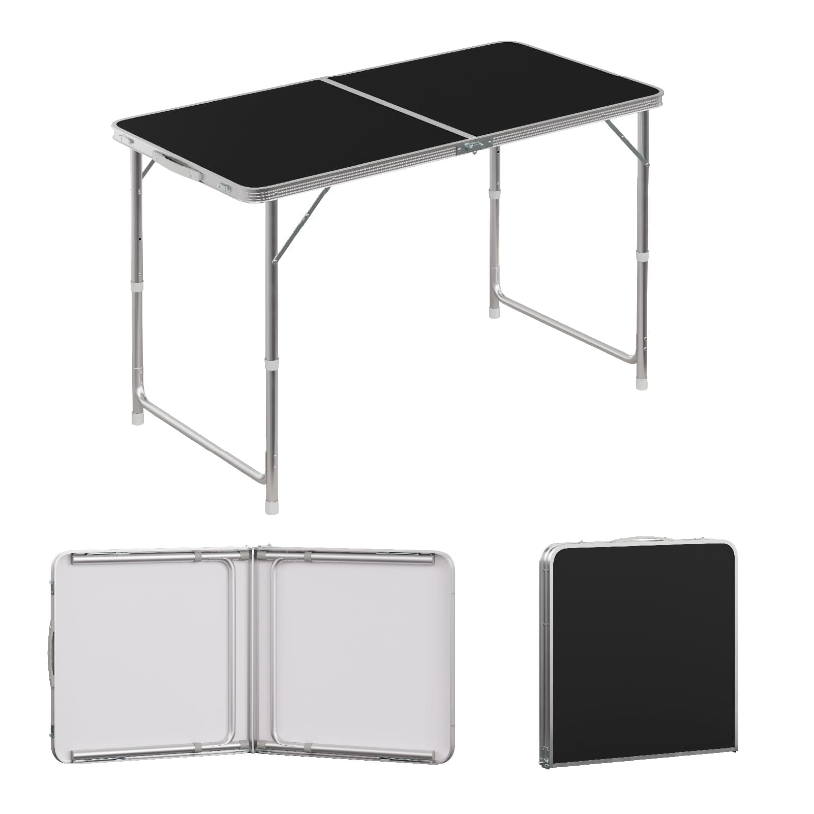 WOLTU Campingtisch Klapptisch 120x60cm, höhenverstellbarer klappbarer Gartentisch aus Alu und MDF für Camping, Garten, Feste, und Märkte Schwarz