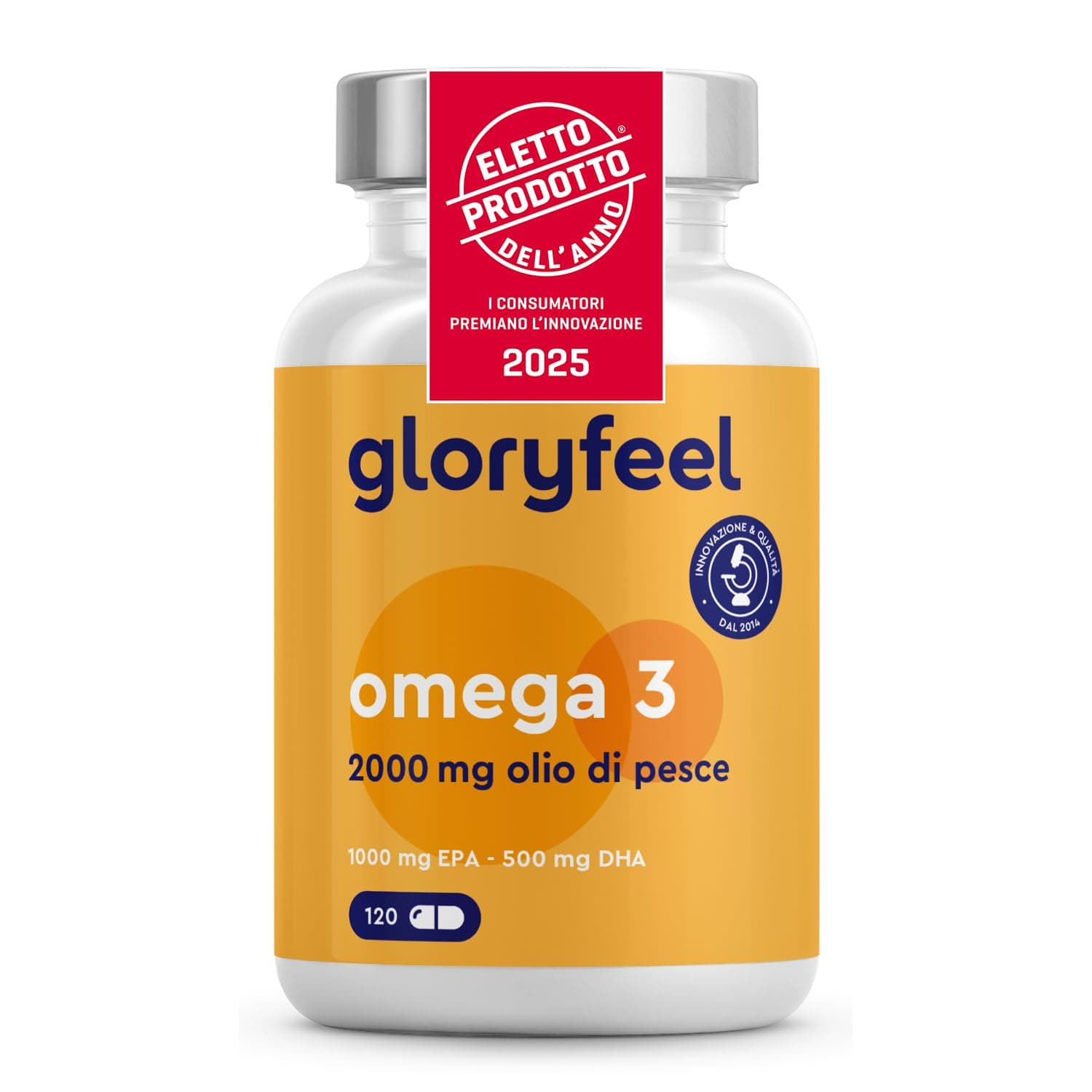 Omega 3 2000mg, Eletto PRODOTTO DELL'ANNO 2025, 1000mg EPA + 500mg DHA, Olio di Pesce Omega 3, 120 Capsule, in Forma Trigliceridi Riesterificati, Integratore Omega 3, Fonte di Acidi Grassi Essenziali