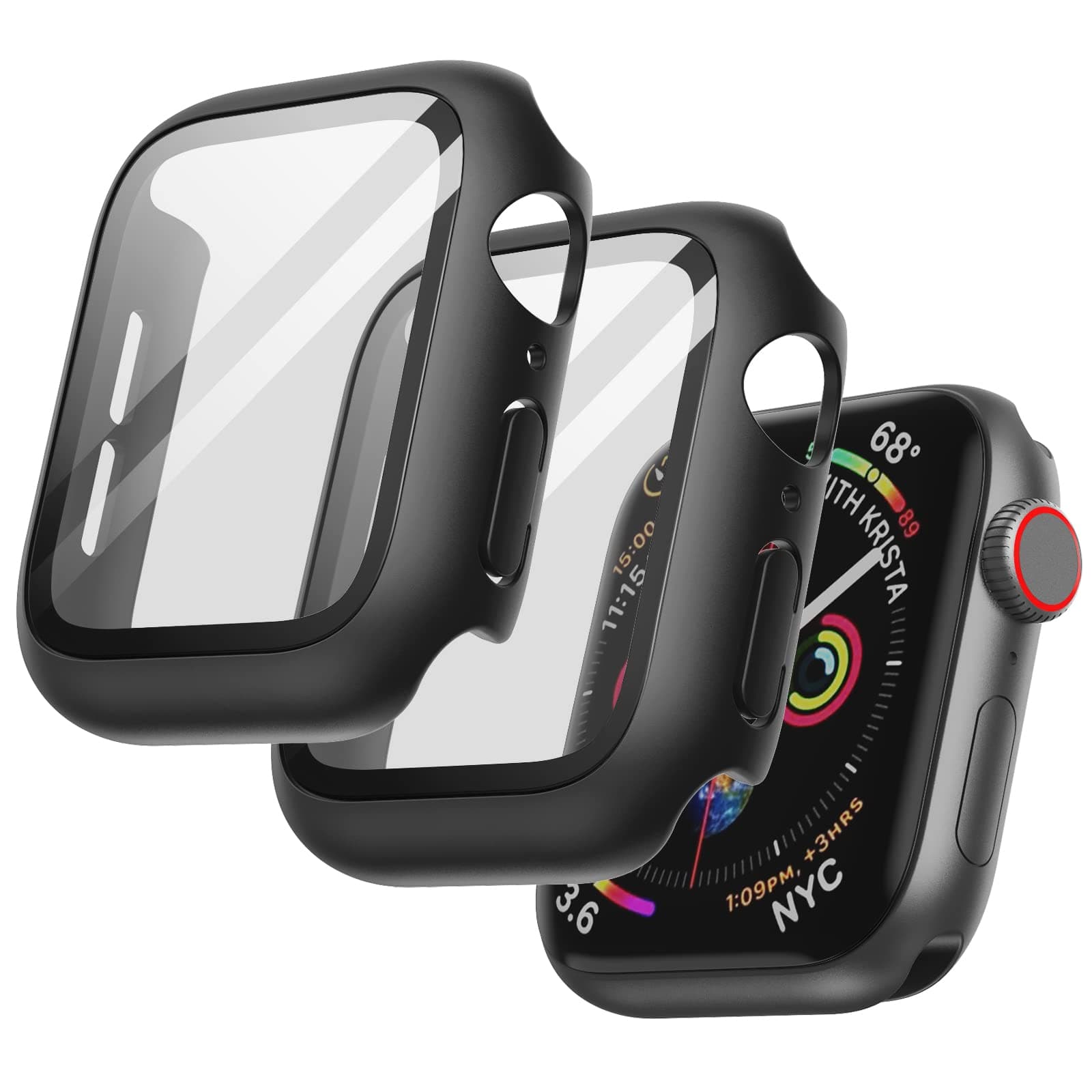 JETech Hülle mit Displayschutz für Apple Watch SE 3/2/1 (2025/2022/2020) / Series 6 5 4 44mm, Gesamt Schutzhülle, Eingebaut Gehärtetes Glas Schutzfolie Hoch Empfindlichkeit, 2 Stück (Schwarz)
