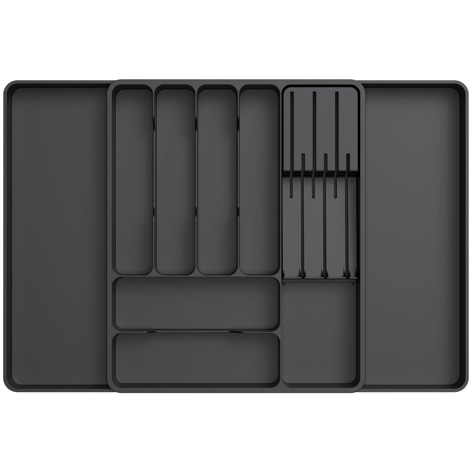 Lifewit Kunststoff Besteckkasten für Schubladen, erweiterbarer Besteckeinsatz mit herausnehmbarem Messerblock Tiefe 40 cm, verstellbarer Zubehör Besteckablage für Löffel, Gabeln, Schwarz