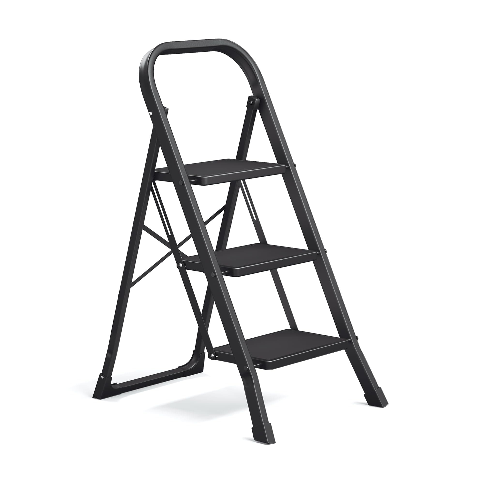 SONGMICS Scaletta, Scala a 3 Gradini, Scaletta Pieghevole, Chiusura di Sicurezza per Piegamento, Facile da Riporre, Portante 150 kg, Nero GSL003BZ01