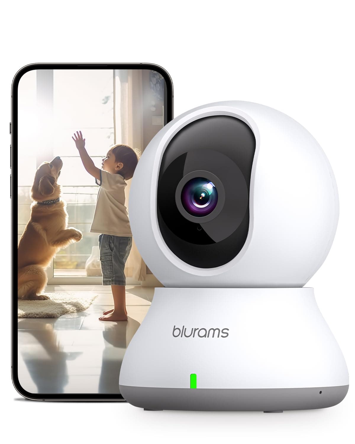 blurams Telecamera Wi-Fi Interno,2K Videocamera Sorveglianza,Rotazione a 360°,Visione Notturna, Tracciamento del Movimento,2.4GHz/5GHz,Audio Bidirezionale Compatibile con Alexa