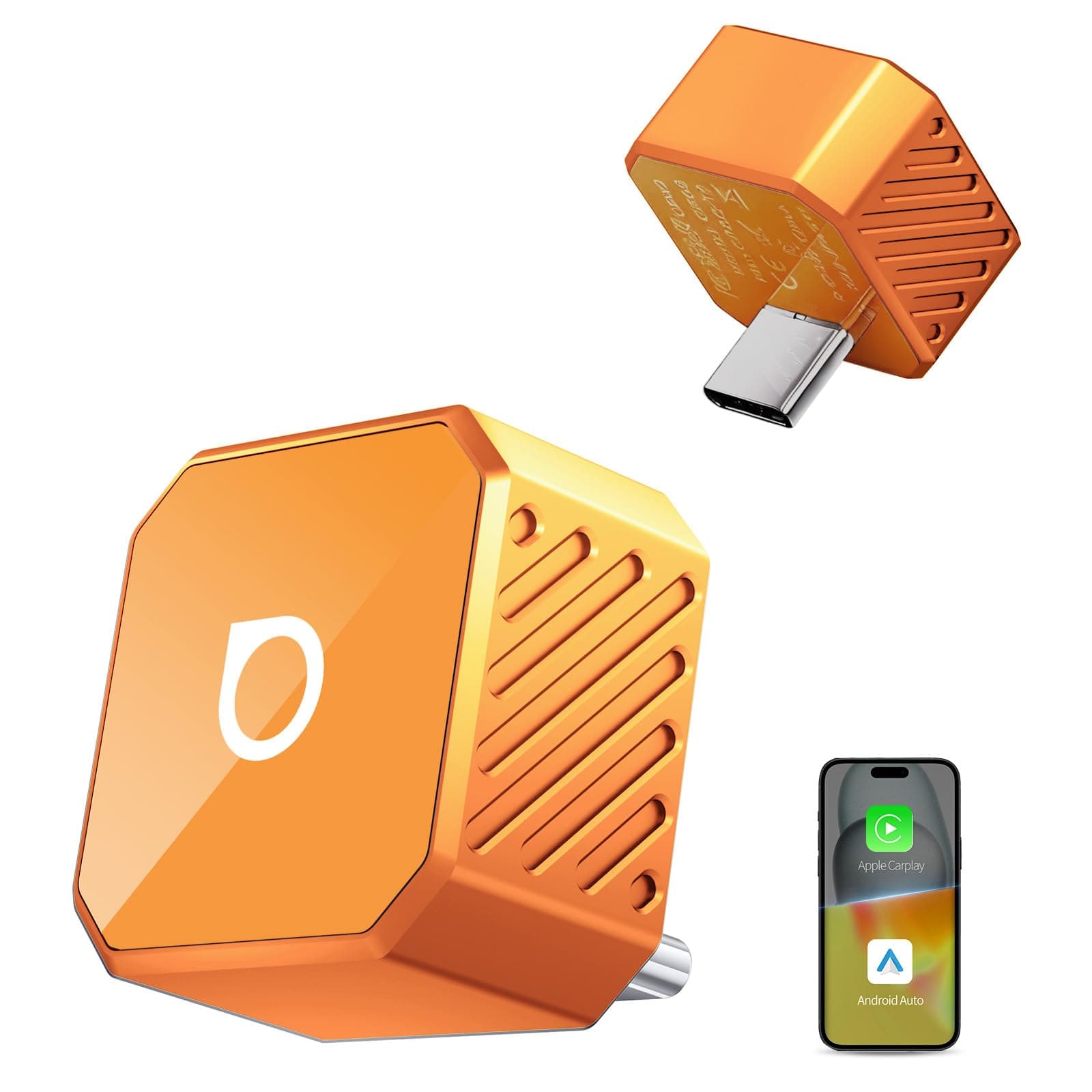 OTTOCAST Mini Pot Type C 2026, Adattatore Wireless USB C 2 in 1 per CarPlay e Android Auto, Compatibile con iOS 10+/Android 11+ e Auto dal 2016 in Poi, Plug & Play, Aggiornamento OTA, Arancione