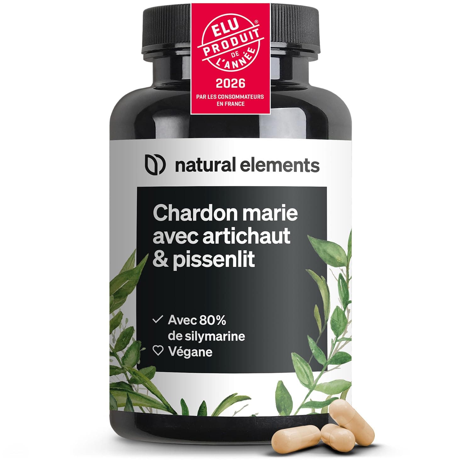 Complexe chardon Marie, pissenlit et artichaut – 120 gélules (4 mois) – fortement dosé avec 80% de silymarine – sans stéarate de magnésium, vegan
