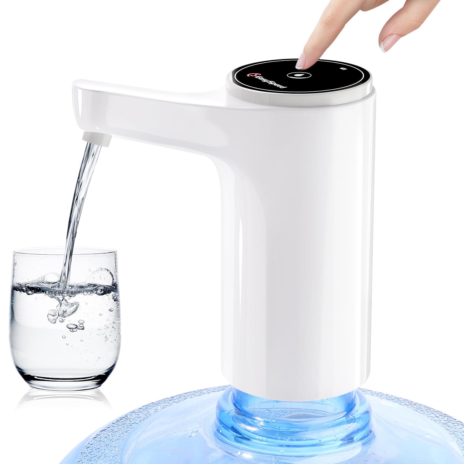 Dispensador de Agua eléctrica USB-C,1200 mah Recargable,Bomba automática portátil con 2 adaptadores para Botellas y garrafas de 5,8,10,12,15 Y 20 litros, Blanco