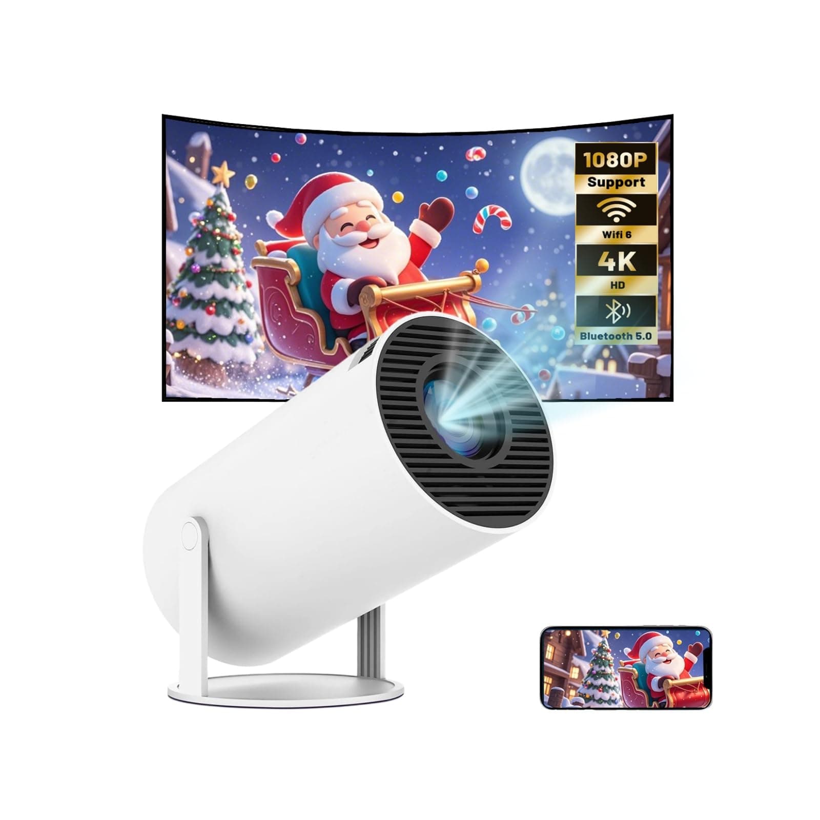 TEKXDD Proyector Portatil, Mini Proyector 2026 Upgraded con WiFi 6 BT 5.4, Auto Keystone + Full HD + 200ANSI 8000L + 180° Rotation, Projector Portable 4k con HDMI/USB/Smartphone/Laptop/PS5