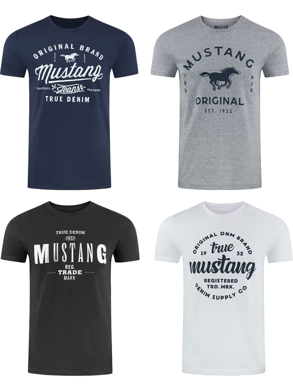 MUSTANG Tshirt Herren Baumwolle Regular Fit 4er Pack Set Rundhals Kurzarm Sommer Tee Shirt Logoprint Schwarz Weiß Grau Blau Grün S M L XL XXL 3XL 4XL 5XL 6XL