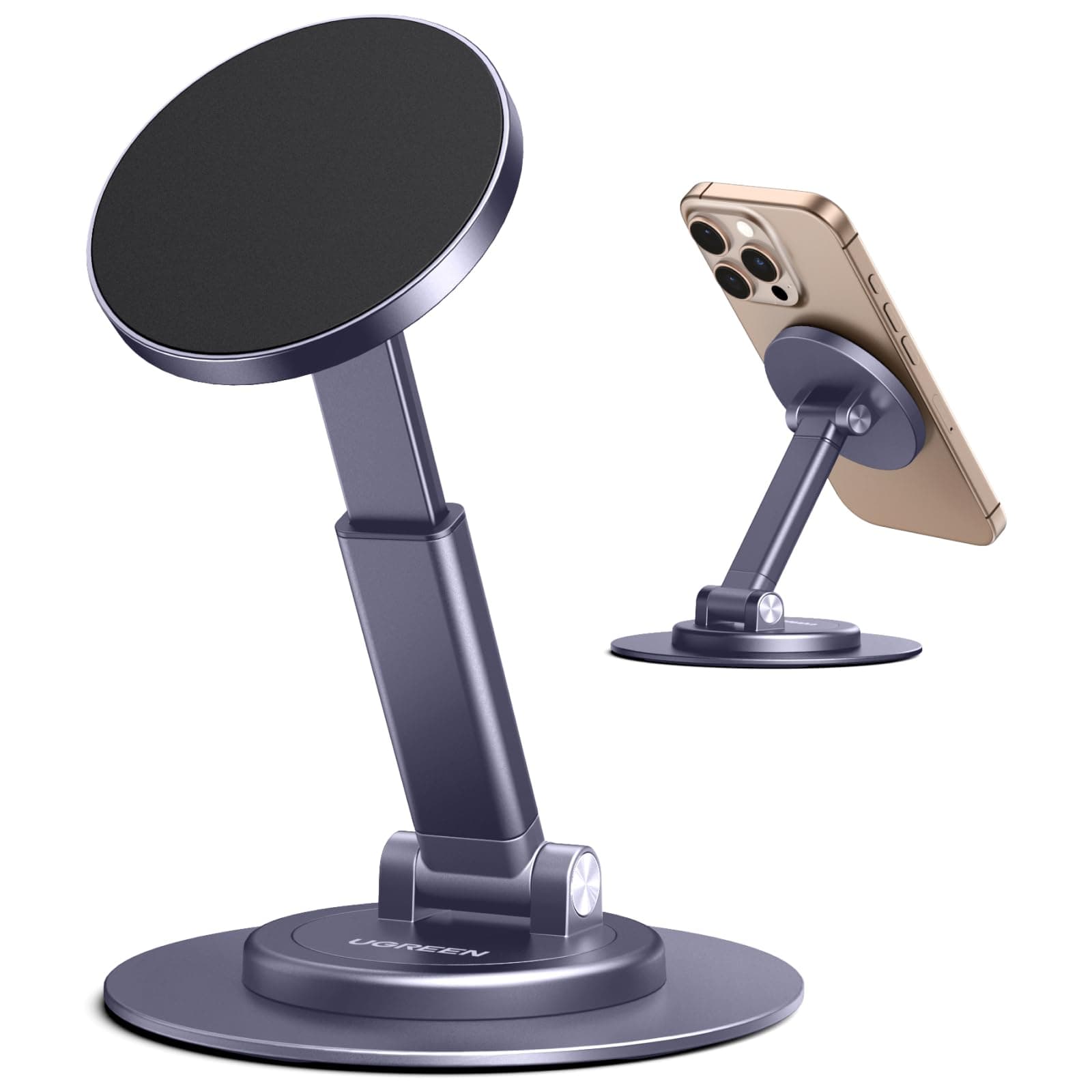 UGREEN Magsafe Handy Ständer 360°Verstellbar, Magnetischer Handyhalterung Tisch mit Metallringe, Handyhalter Kompatibel mit iPhone 17 16 15 14 13 12 Pro Max und Magsafe Hülle, Galaxy S24 S23 (grau)