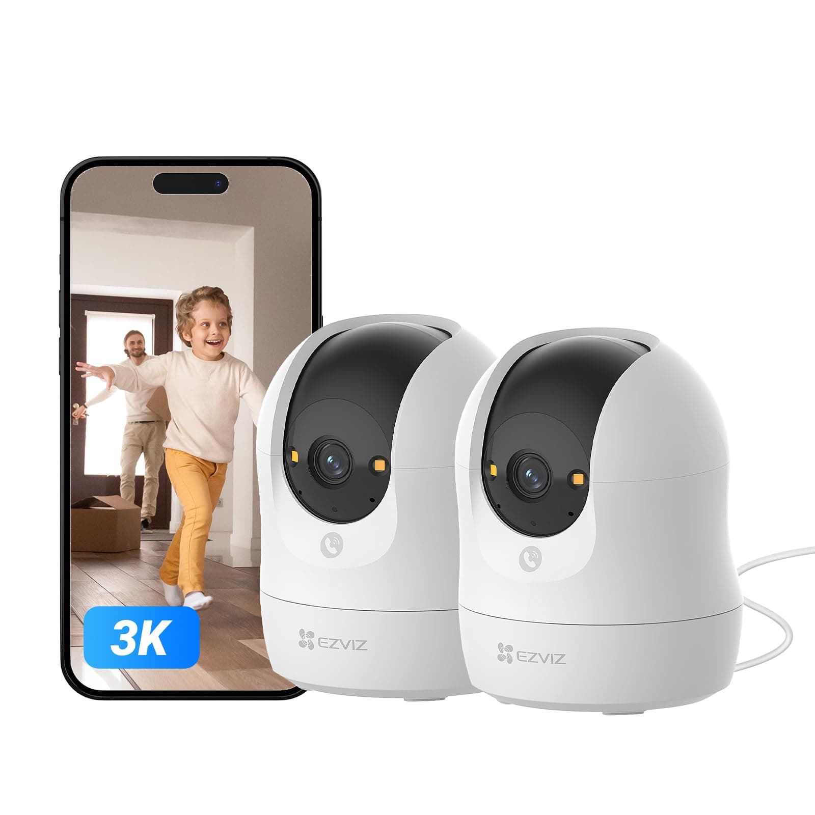 EZVIZ C6N G1 3K(2-Pack) Cámara Vigilancia WiFi Interior 360°, Cámara IP Detección de Personas, Visión Nocturna en Color, Audio Bidireccional, Seguimiento con Zoom, Control Remoto, para bebé/Negocio