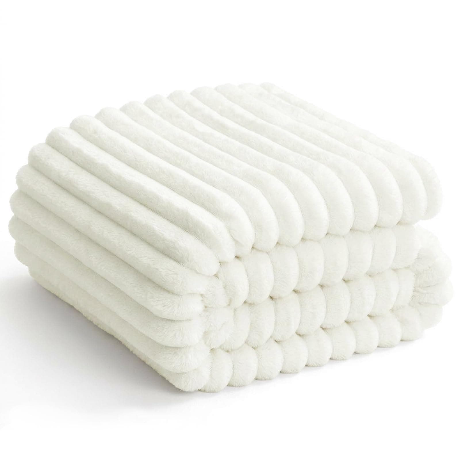 WAVVE Coperta Matrimoniale, Coperta Pile di Flanella a Righe per Soggiorno, Letto, Coperta Divano Caldo Morbida, Copridivano, Invernale, Lana Bianca, 220x240 cm