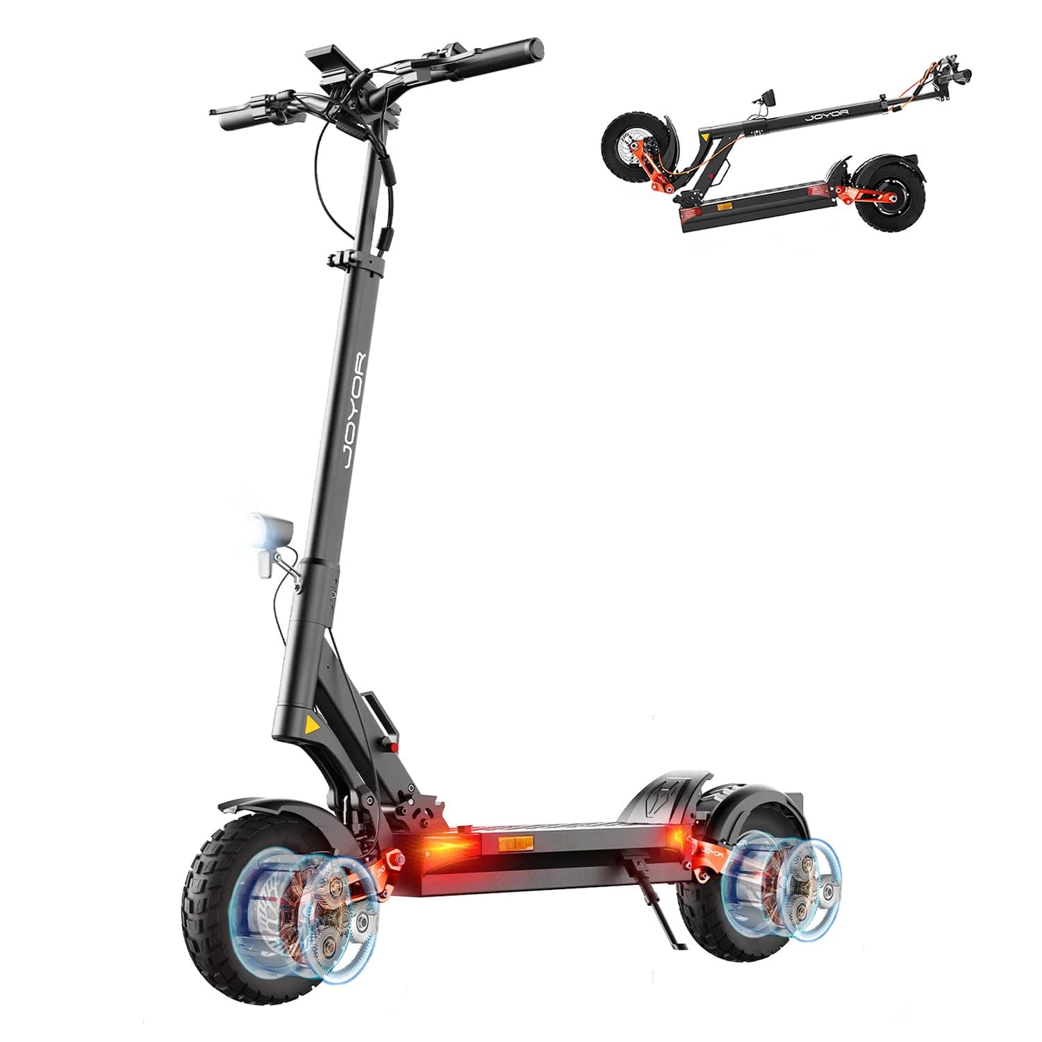JOYOR Trottinette Electrique Adulte S/T Serie Autonomie 50-90KM Batterie 48/60V 13/18/26Ah Moteur 600W/600W*2/1000W*2 Trotinette Electrique Puissante Tout Terrain Ultra Legere Double Suspension