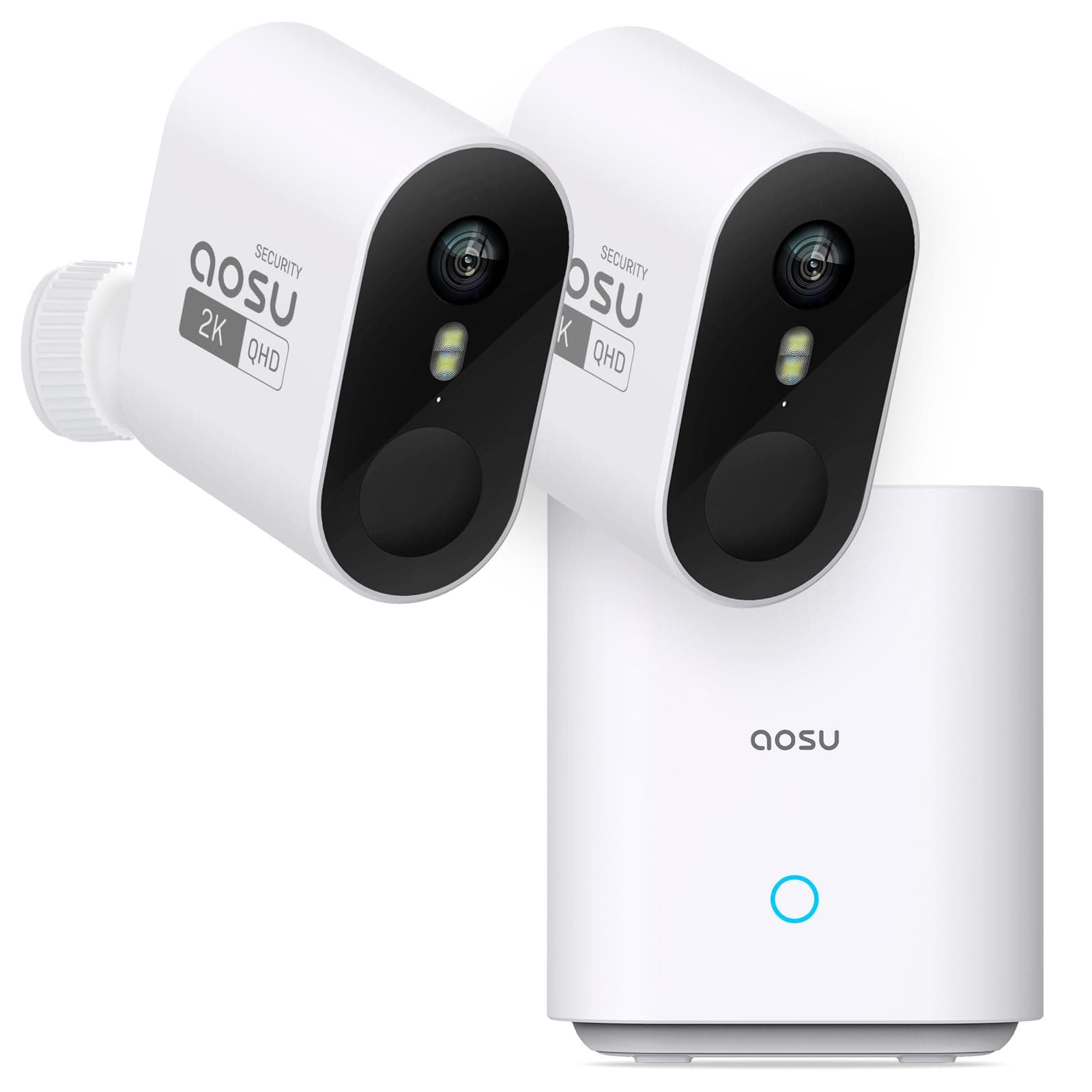 aosu 2K Caméra Surveillance WiFi Extérieure Intérieur sans Fil, Kit 2 Caméras avec aosuBase, sans Abonnement, Autonomie Jusqu’à 240 Jours, Audio Bidirectionnel Nuit en Couleur, Alerte Al Détection