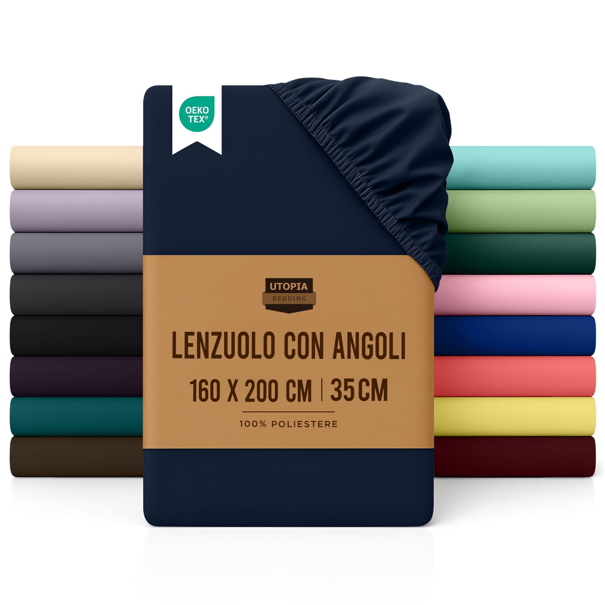 Utopia Bedding Lenzuolo con Angoli Due Piazze Matrimoniale - 160x200cm - Blu Navy - Certifié Oeko-TEX - Microfibra di Poliestere Spazzolato -Lenzuolo sotto con Angoli Elasticizzato