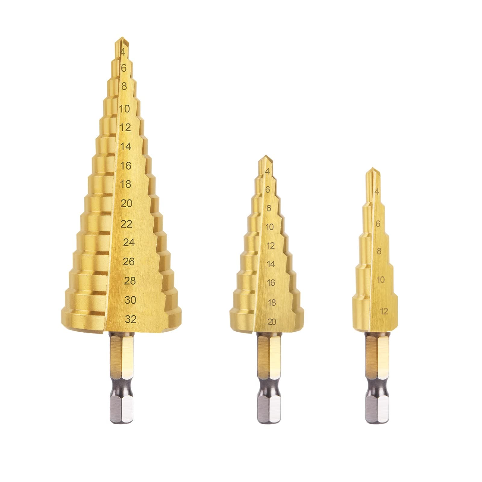 flintronic® Punte Coniche, Fresa Conica Trapano a Gradini, HSS Titanium, Misure 4-12/4-20/4-32, Buco Cutter a Scalini per Eseguire Foro In Metallo Acciaio Ottone Legno Plastica Ferro…