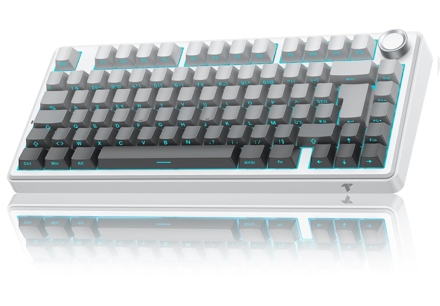 TECURS Clavier Gaming Mécanique- 75% ISO-FR sans Fil Hot-Swap, Gasket Mount, RGB, MK209 Clavier Gamer AZERTY avec Knob, Tri Mode Keyboard TKL, PBT Keycaps, Son Creamy, Red Switch pour PC/Mac/PS4/PS5
